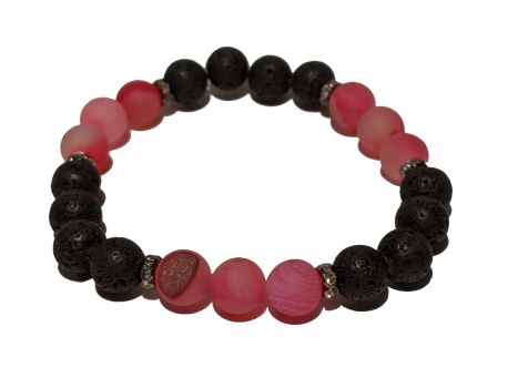 16 - Lava & Hot Pink Agate Aromatherapy Diffuser Bracelet