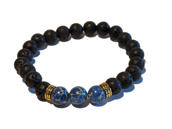 1 - Lava & Blue Sea Sediment Jasper Gemstones Aromatherapy Diffuser Bracelet